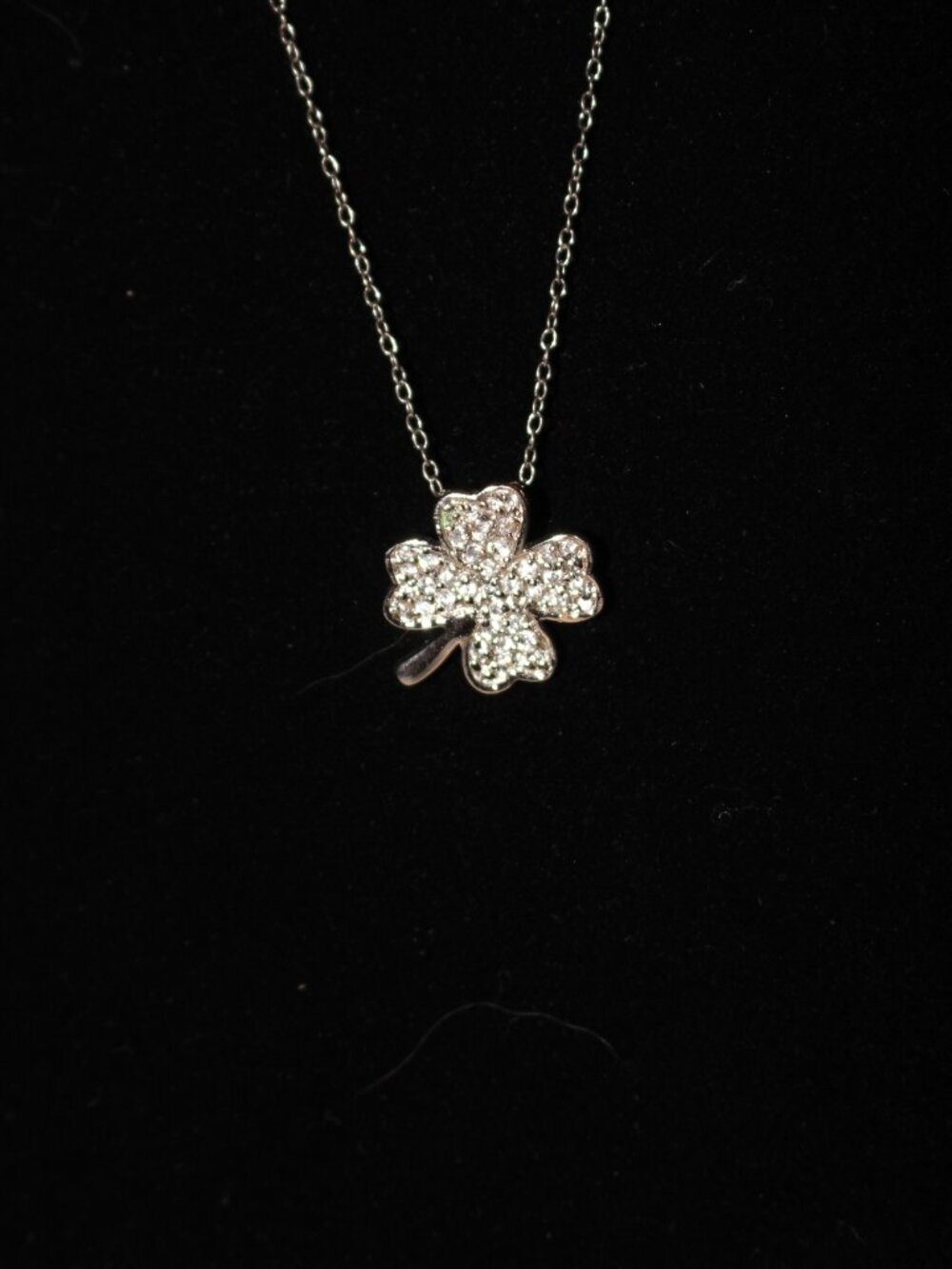 Four Leaf Pave Crystal Clover Necklace Stamped Sterling Silver Italy